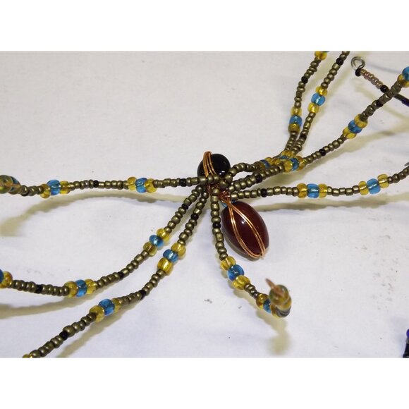 Handmade Beaded Spider Ornaments Set Of 7 Decor Figurines Beads Stones Ooak BagE - Picture 14 of 16